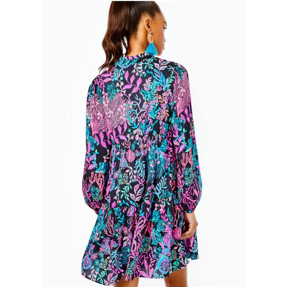 Lilly Pulitzer Ariella Swing Mini Dress Onyx Twilight Coral Engineered SZ Large - Picture 2 of 11